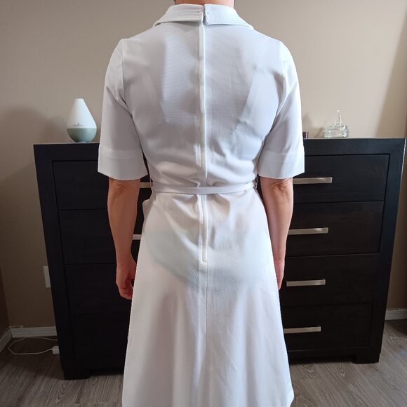 Vintage White Shirtdress: 1960s 1970s Preppy Belted Dress Pockets - Picture 2 of 6